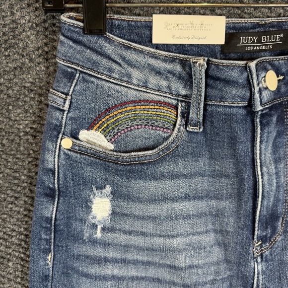 Judy Blue Denim - NWT Judy Blue Jeans High Waist Women 27 Rainbow Straight Leg Distressed Blue